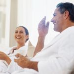 Man and Woman in dressing gowns at a spa