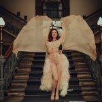 Big Band Burlesque dancer on stairs